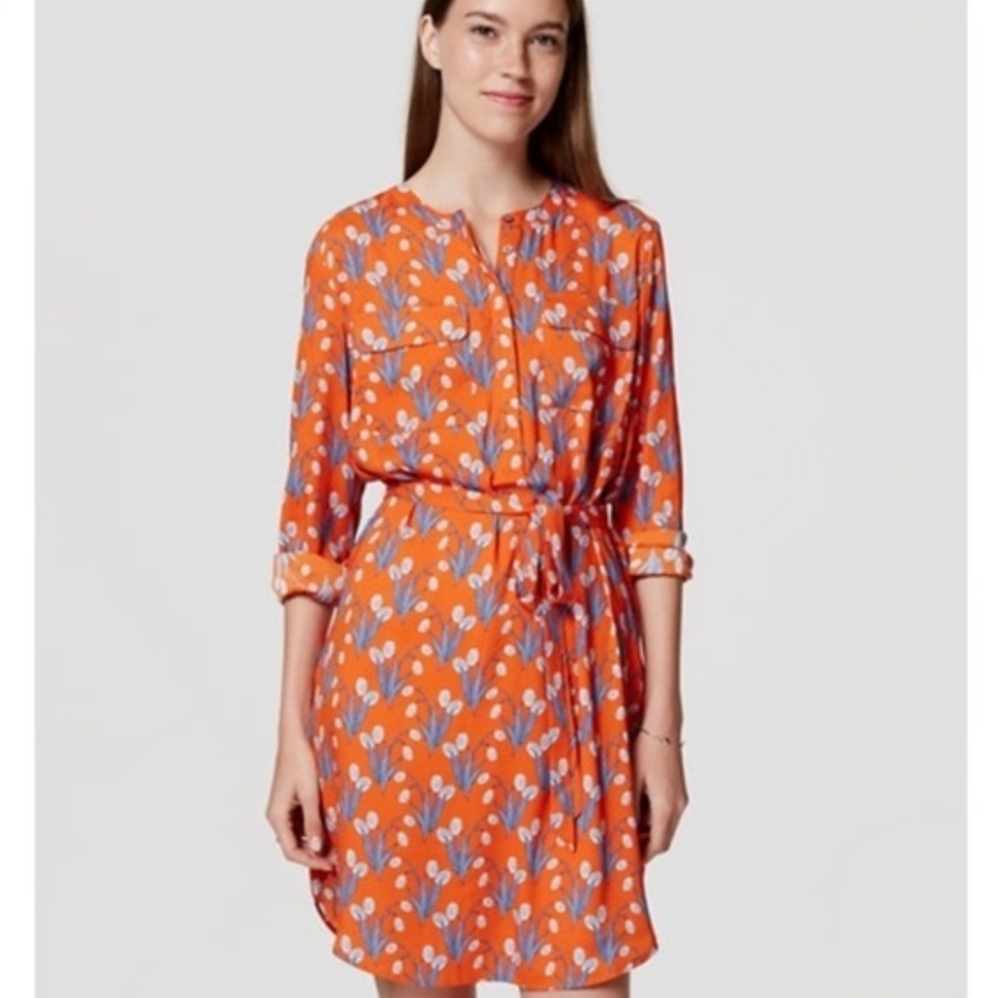 LOFT Vibrant Orange Floral Mini Dress